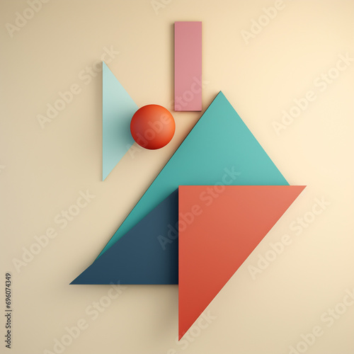 A minimalist abstract representation featuring a simple, angular shape in contrasting colors against a muted, pastel backdrop.