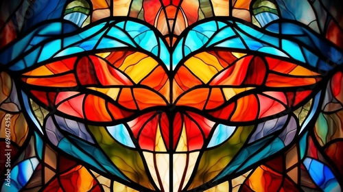 Stained glass window background with colorful Star and sunshine abstract. 