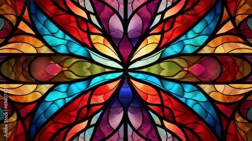 Stained glass window background with colorful Star and sunshine abstract.