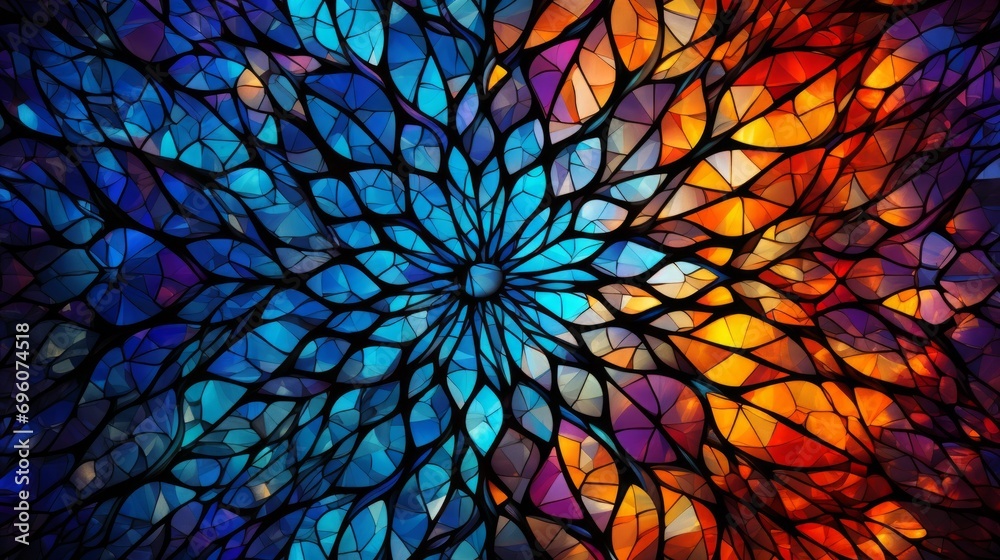 Stained glass window background with colorful Flower and Leaf abstract.