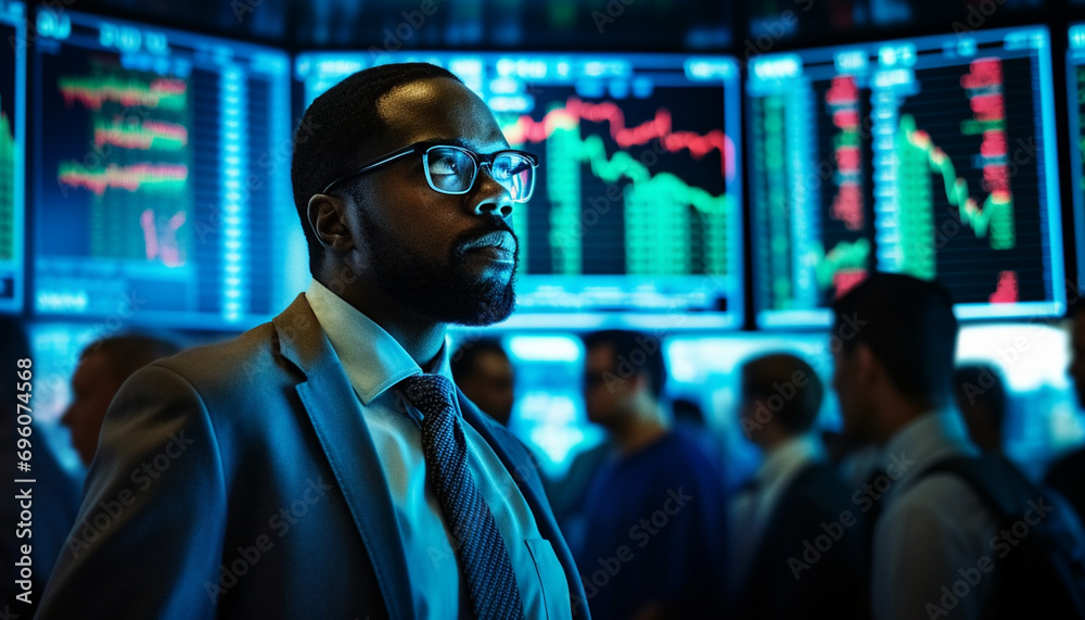 Financial Analysts and Day Traders Working on a Computers with Multi-Monitor Workstations with Real-Time Stocks, Commodities and Exchange Market Charts. Team of Brokers at Work in Agency. Financial Analysts and Day Traders Working on a Computers with Multi-Monitor Workstations with Real-Time Stocks, Commodities and Exchange Market Charts. Team of Brokers at Work in Agency.