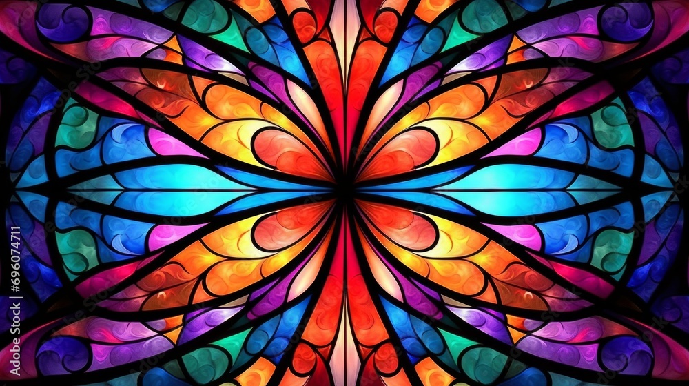 Stained glass window background with colorful Flower and Leaf abstract.