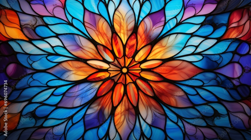 Stained glass window background with colorful Flower and Leaf abstract. Stained glass window background with colorful Flower and Leaf abstract.