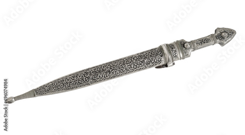 Circassian adyge kama silver dagger on a white isolated background. photo