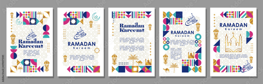 Fototapeta premium Islamic greeting card set template with ramadan for wallpaper design Poster, media banner. vector illustration
