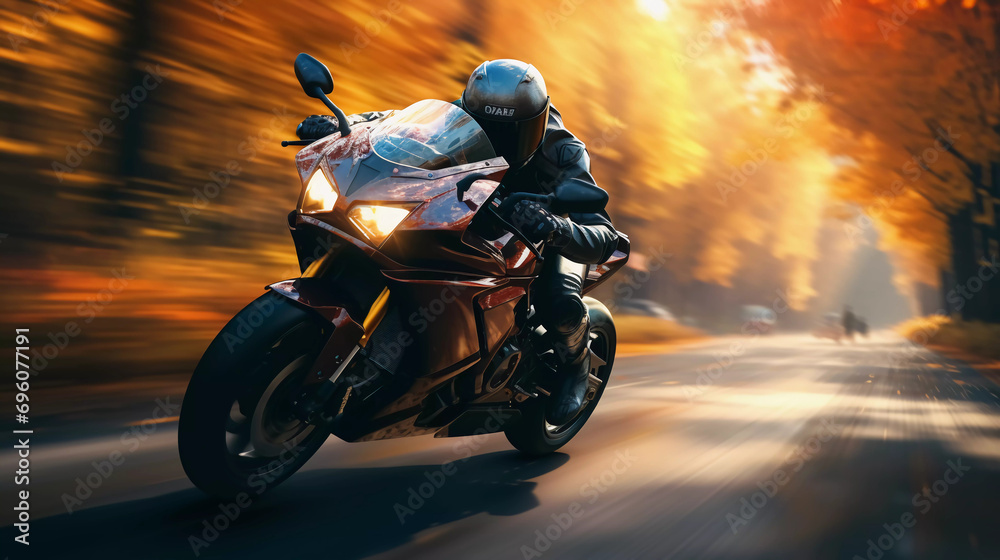 A motorcycle rider speeding on a road