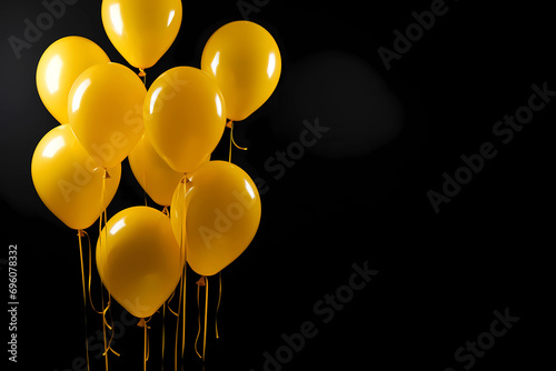 yellow balloons on black background 