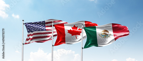 Vector Flags of NAFTA Countries Canada, United States of America and Mexico. The North American Free Trade Agreement photo