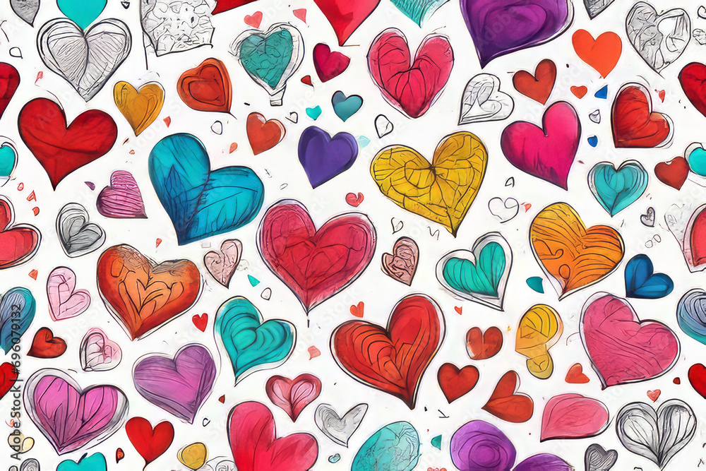 Paining different colorful hearts set. Hand drawn. Generative AI Paining different colorful hearts set. Hand drawn. Generative AI