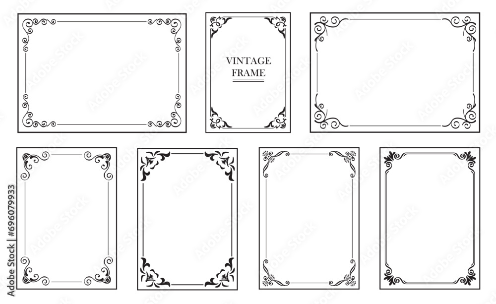 Vintage rectangular frames und  borders, retro elegant ornamental floral ornaments - obrazy, fototapety, plakaty 