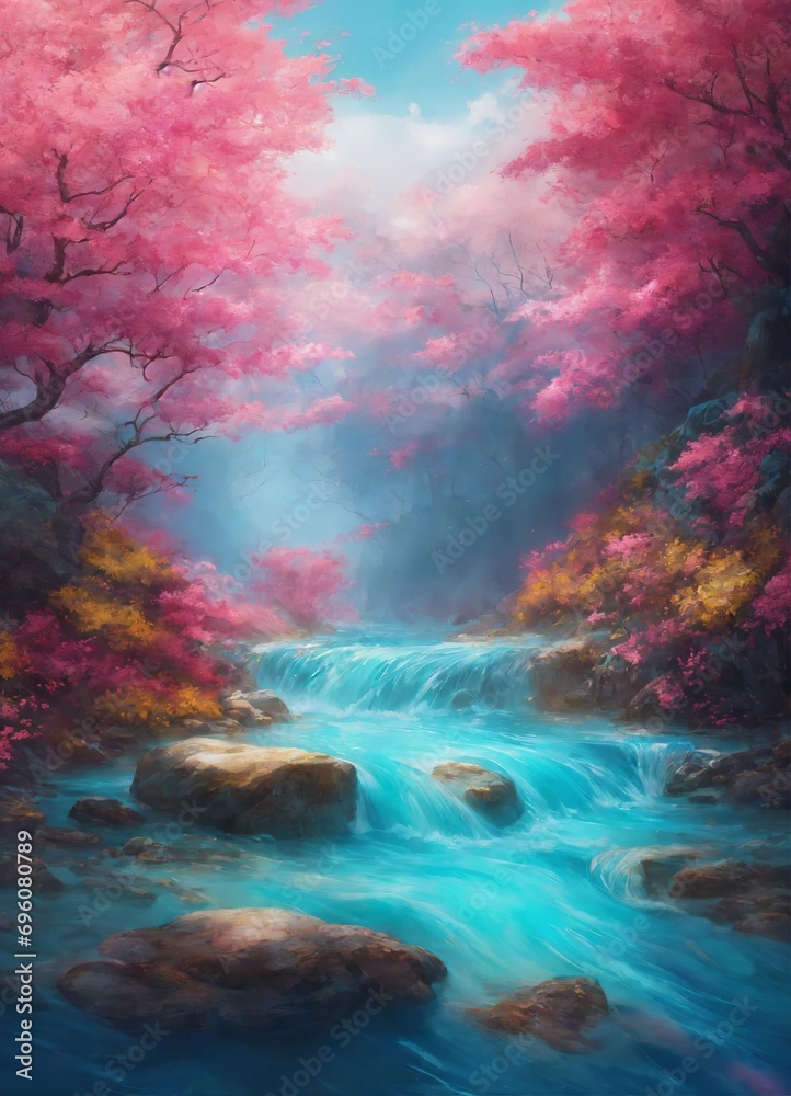 colorful river waterfall beautiful natural landscape