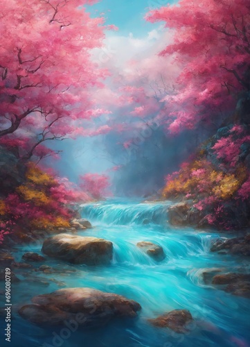 colorful river waterfall beautiful natural landscape © viktorbond