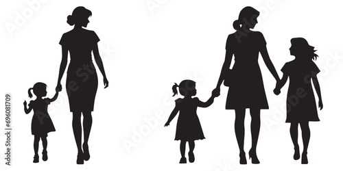 Stepmom silhouettes and icons. Black flat color simple elegant white background Stepmom vector and illustration.
