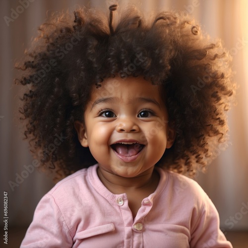 Innocent Joy: Friendly Black Girl with Big Afro Hair