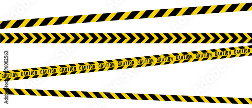 Collection of yellow and black barricade tape. Vector illustration under construction sign, warning symbol, dividing line, police line, restricted area,