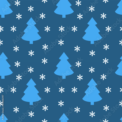 Seamless pattern with Christmas tree and snowflakes. Pattern for Christmas design. Colorful vector winter illustration. New year illustration.