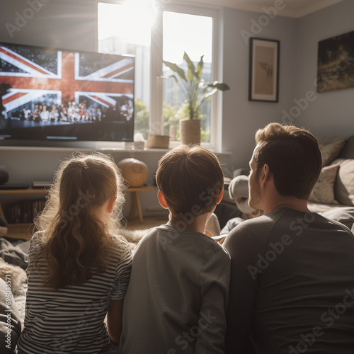 hotograph of Multiethnic family spending time together in new home. photo