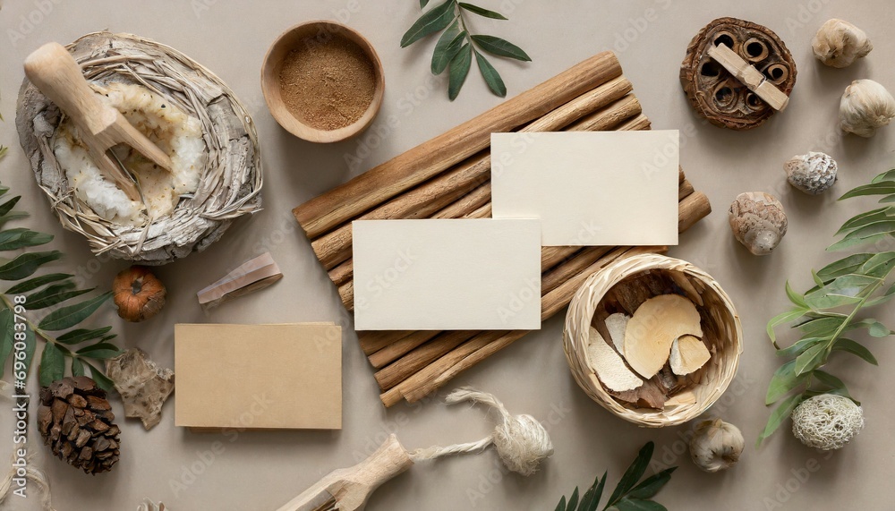 creative flat lay composition with mock up visit cards wood natural materials and accessories neutral colors top view template creative flat lay composition with mock up visit cards wood natural materials and accessories neutral colors top view template