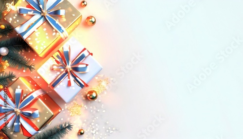 christmas background with christmas balls and gift with a space for your text and logo