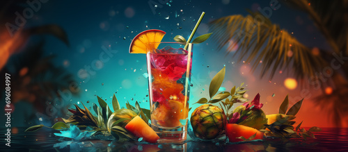 Exotic cocktail on abstract background