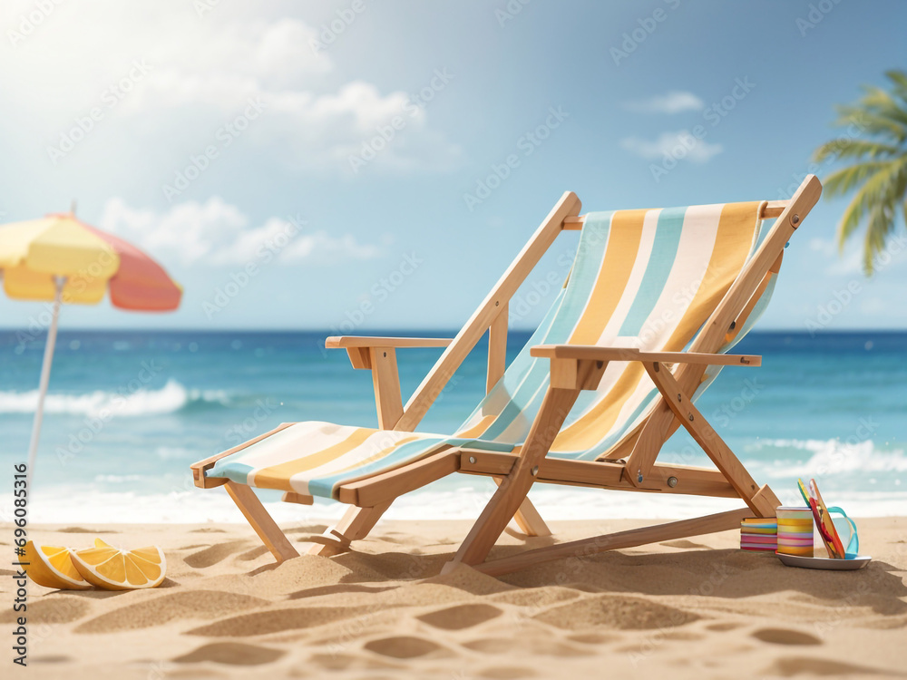 Summer Serenity: Beach, Sea, Sand, Deck Chair - 3D Render Banner