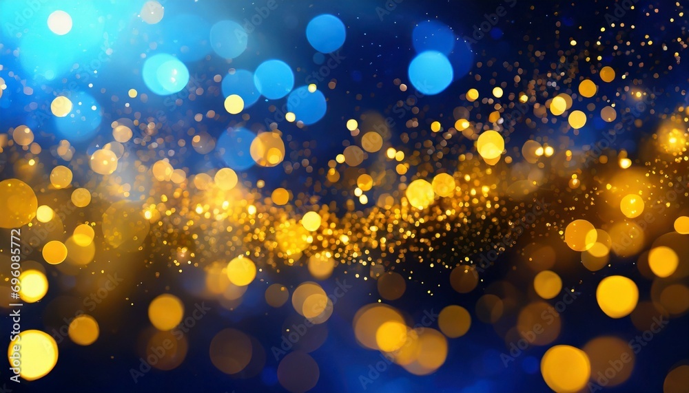 christmas golden light shine particles bokeh on navy blue background holiday concept abstract background with dark blue and gold particle