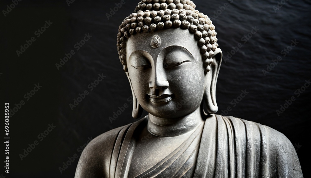 rock buddha statue on black background carved buddha portrait