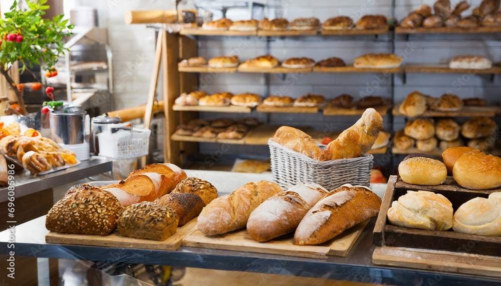 display of ordinary bakery with bread and buns