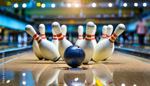 Billede på lærred ball does strike on ten pin bowling in skittle ground