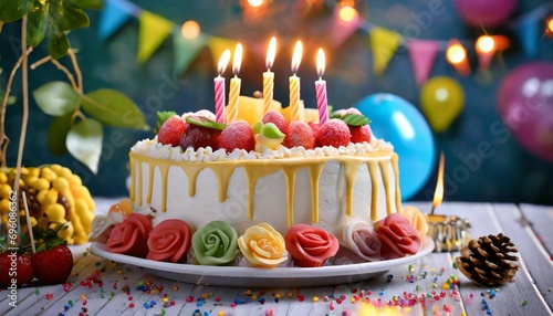 happy birthday cake with candles photo