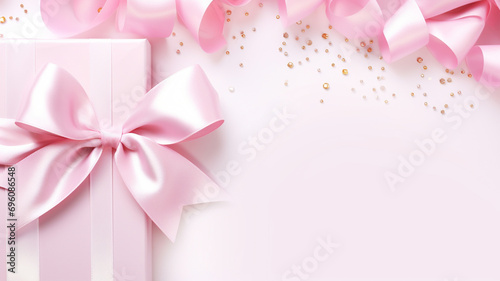 Pink gift boxes and rose flowers on pinkish romantic flat lay background. Happy Valentine s day  Mother s Day or birthday concept