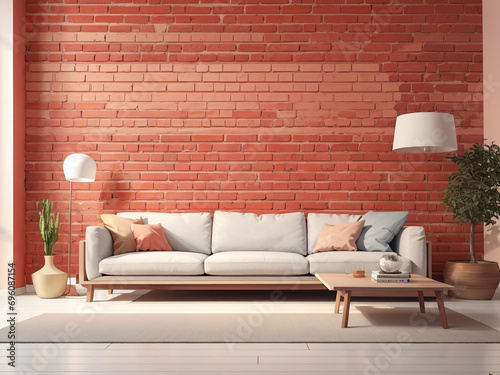  Rustic Elegance: The Empty Red Brick Wall in Living Room Interior - Stylish Home Setting