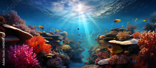 Coral reef and fishes photo