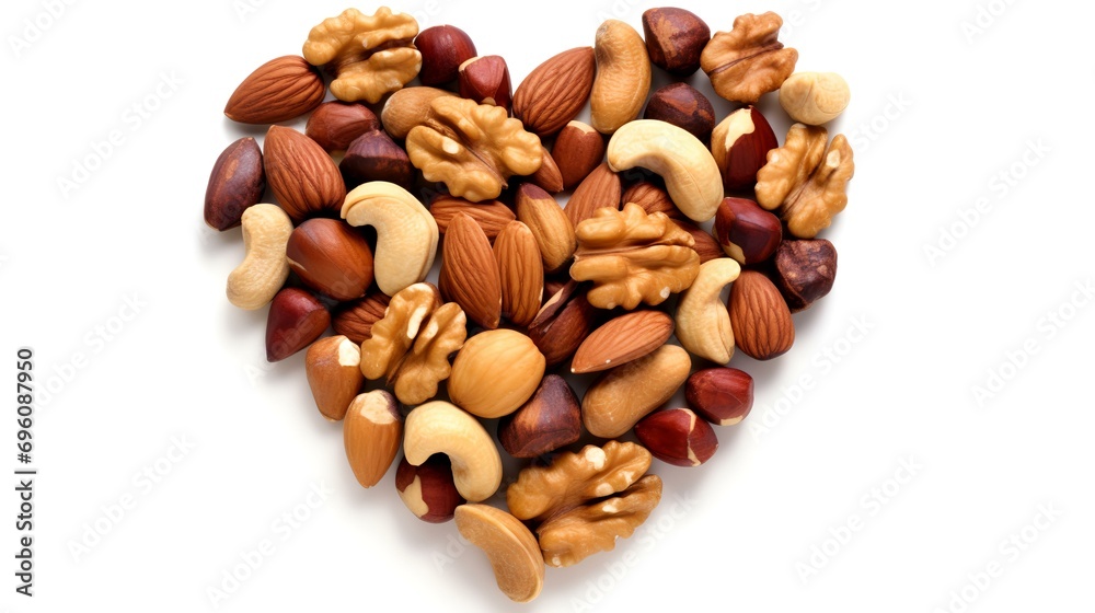 Nuts in heart shape on white background. Healthy food concept. Nuts in heart shape on white background. Healthy food concept.
