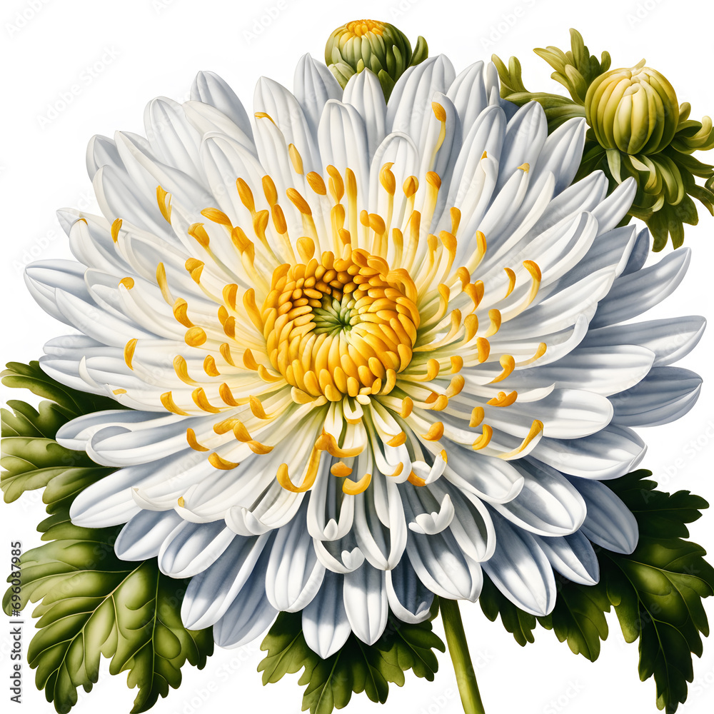 drawn flower white chrysanthemum on a white background isolate
