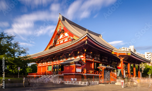 kaminarimon of sensoji in Asakusa, Tokyo, Japan. the lantern displays the name of the town Kobunacho, and the chinese words on the board mean sensoji. 