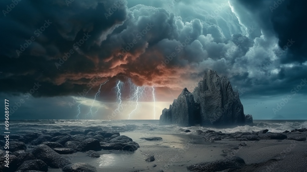 lightning storm clouds over the sea