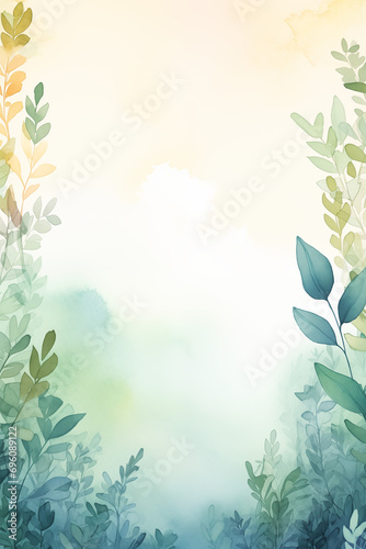 Watercolor nature frame per un biglietto d'auguri. Copy space for text. Light background. © Synaptic Studio