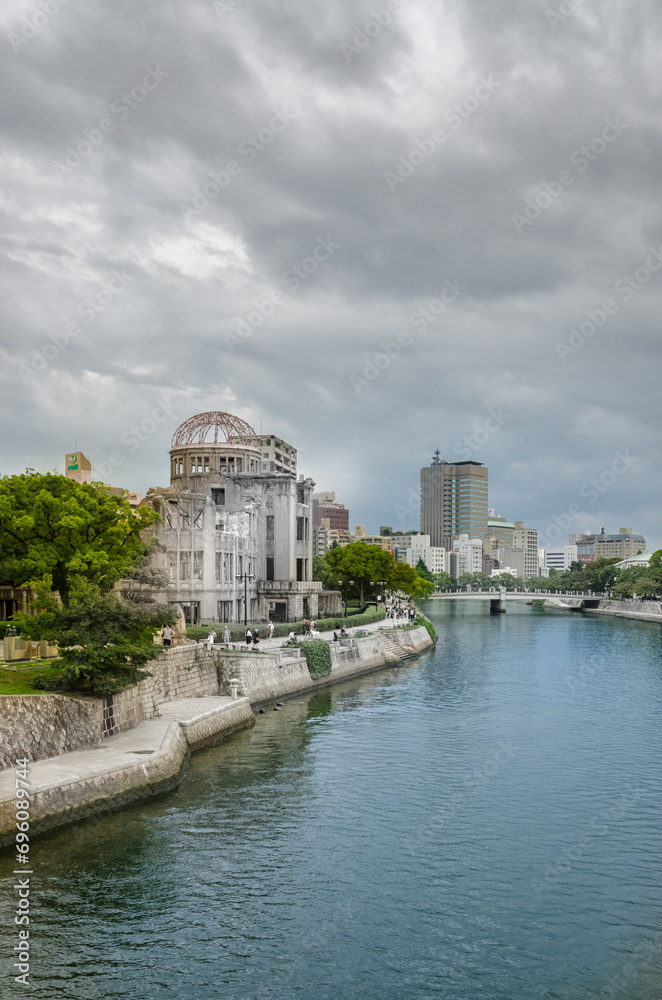 View on the atomic bomb dome in Hiroshima Japan. UNESCO World Heritage Site