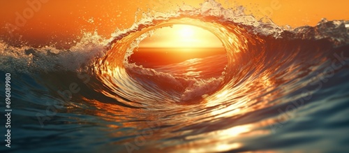 rolling waves leaping over the orange sun