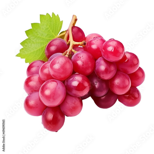 fresh organic red wet isabella grapes cut in half sliced with leaves isolated on white background with clipping path photo