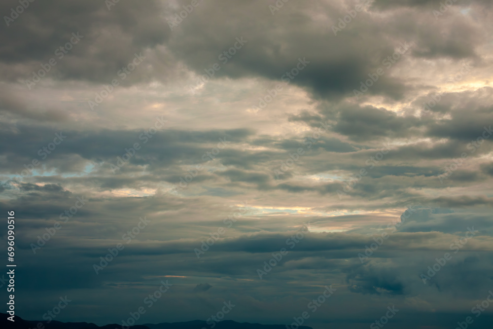 Dramatic moody sky after the storm with heavy clouds on the horizon 