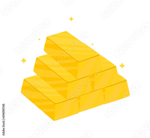 Gold bars in cartoon style. Stack of shiny gold ingots isolated on white background. Concept of wealth, banking, business success and financial growth. Colorful flat vector illustration