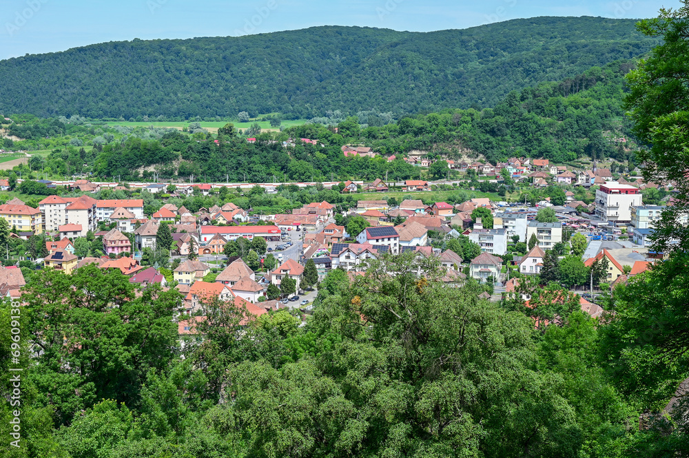 Panoramic view of the city of Rupea in Brasov County, Transylvania in Romania