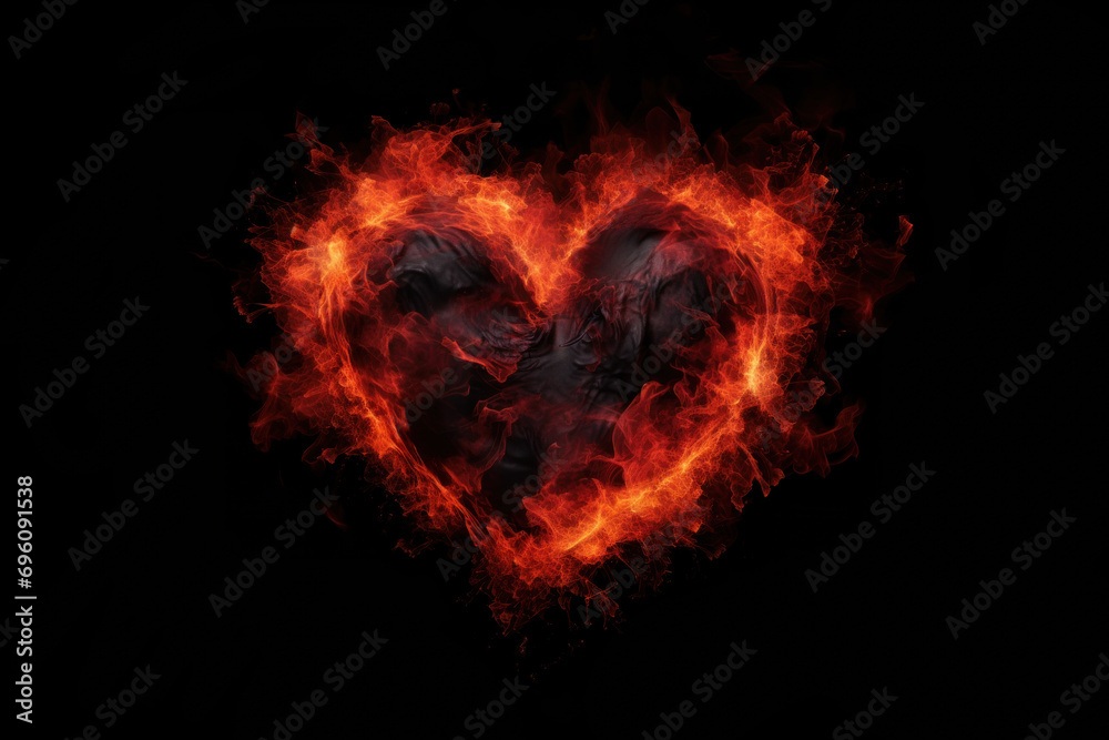 Fototapeta premium Fiery Heart with Dark Smoke on Black Background