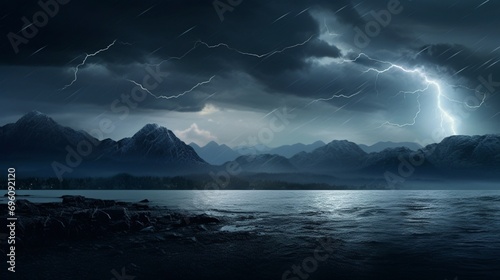 lightning storm clouds over the sea photo