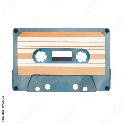 Cute watercolor vintage cassette tape,, vector graphic resources