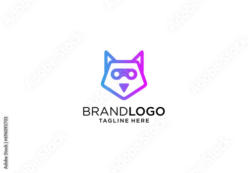 wolf tech logo design. wolf line art icon Vector illustration