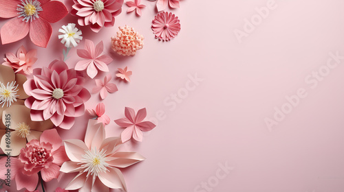 Spring flowers in paper cut style with copy space photo