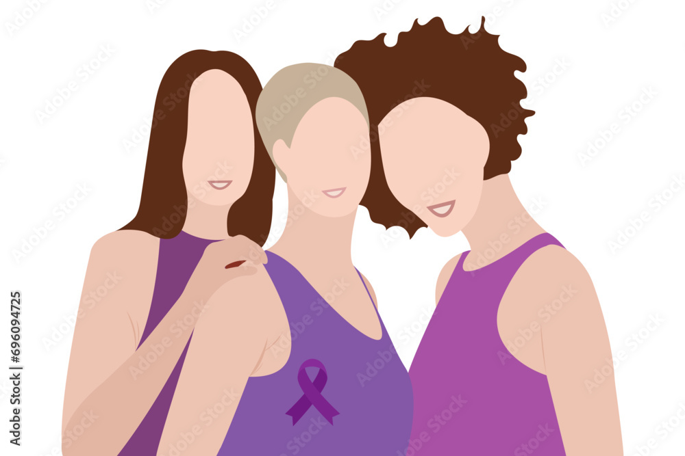 World Cancer Day concept. Women support a friend with cancer World Cancer Day concept. Women support a friend with cancer